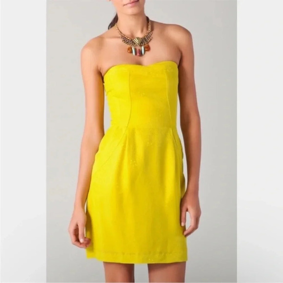 Rebecca Taylor Stunning Strapless Dress in Yellow Lemon Color Size 4